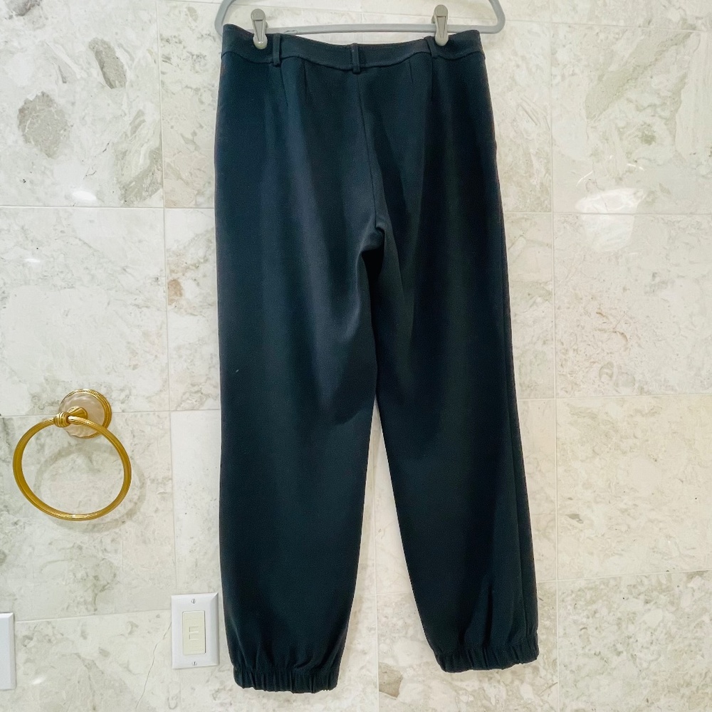 ST JOHN {8} Jogger Pant Black Flat Front Gathered Elastic Ankle - Picture 5 of 6